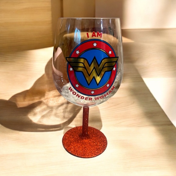 Wonder Woman “Just One Glass” Jumbo Wine Glass with Glitter Stem - Picture 1 of 6